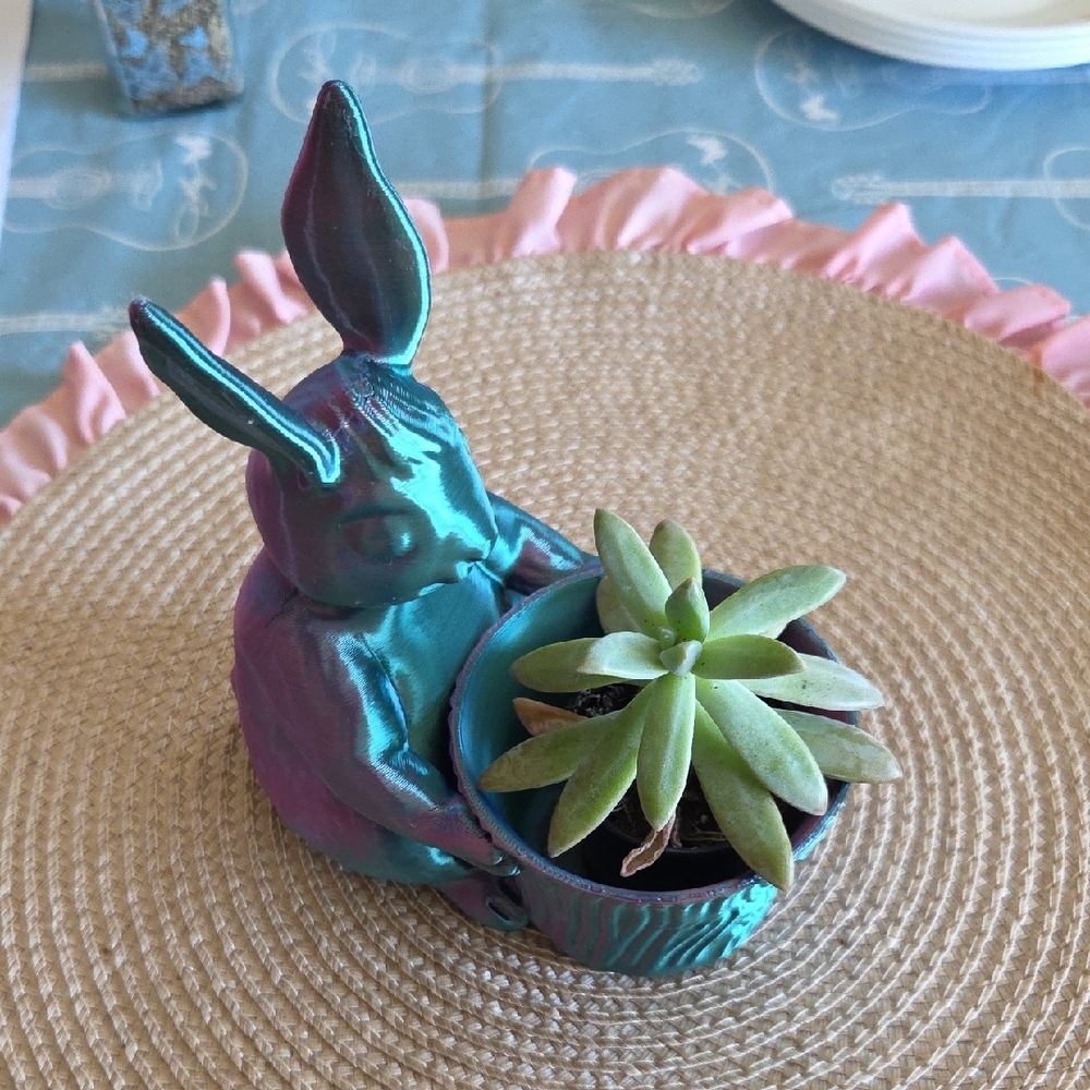 Hand Crafted 3-D Rabbit Candy Holder Or Planter - Picture 3 of 7